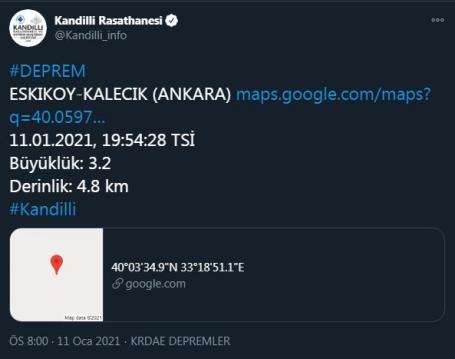 Ankara'da Bir Deprem Daha Meydana Geldi!