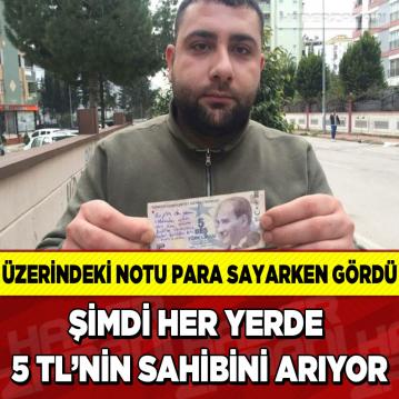 Üzerindeki yazıyı gören esnaf 5 liranın sahibini arıyor